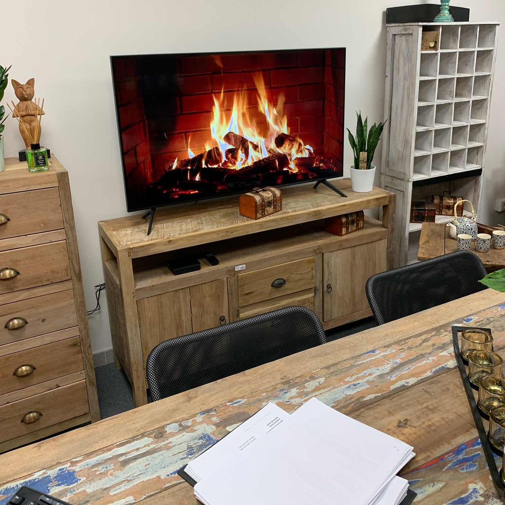 Large TV Stand Recycled Wood for Stylish Living Room Storage