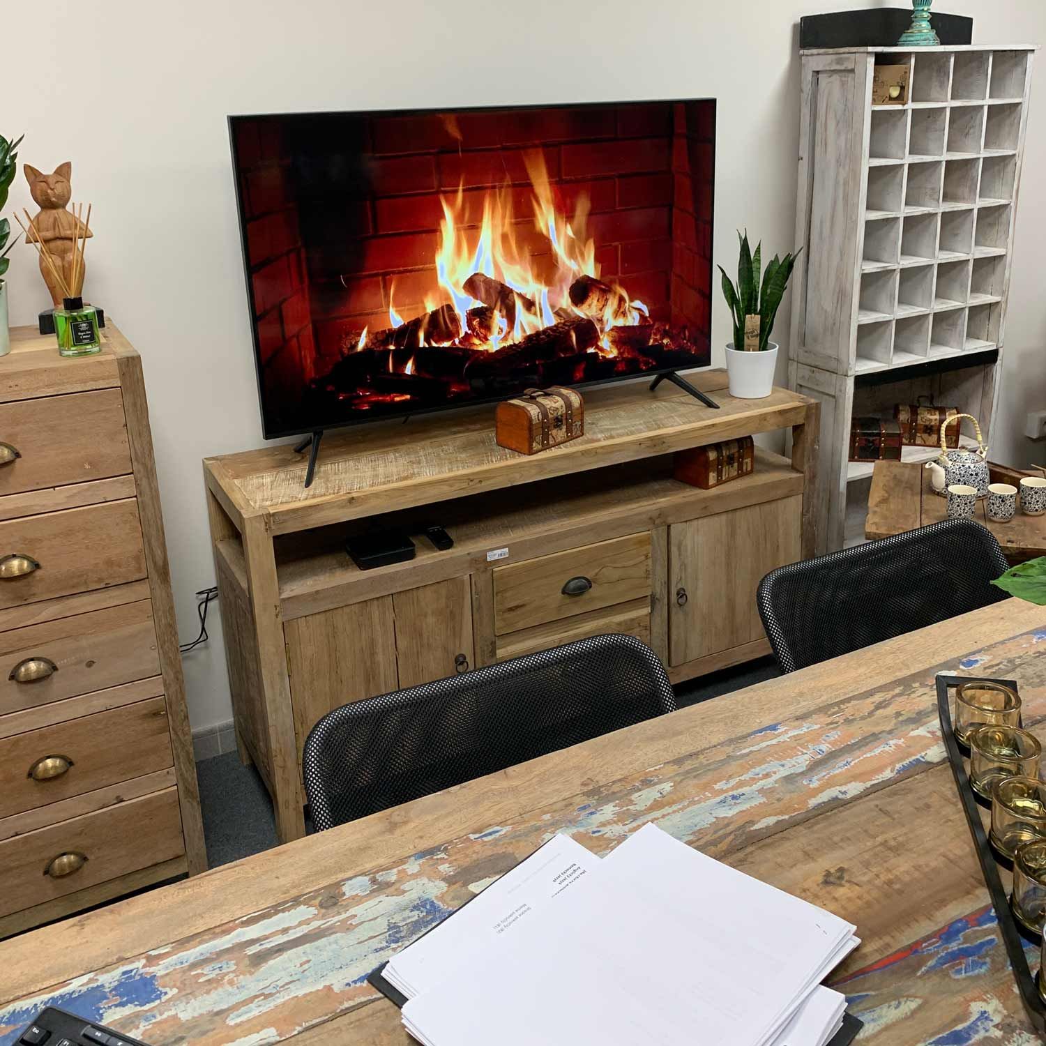 Large TV Stand Recycled Wood for Stylish Living Room Storage