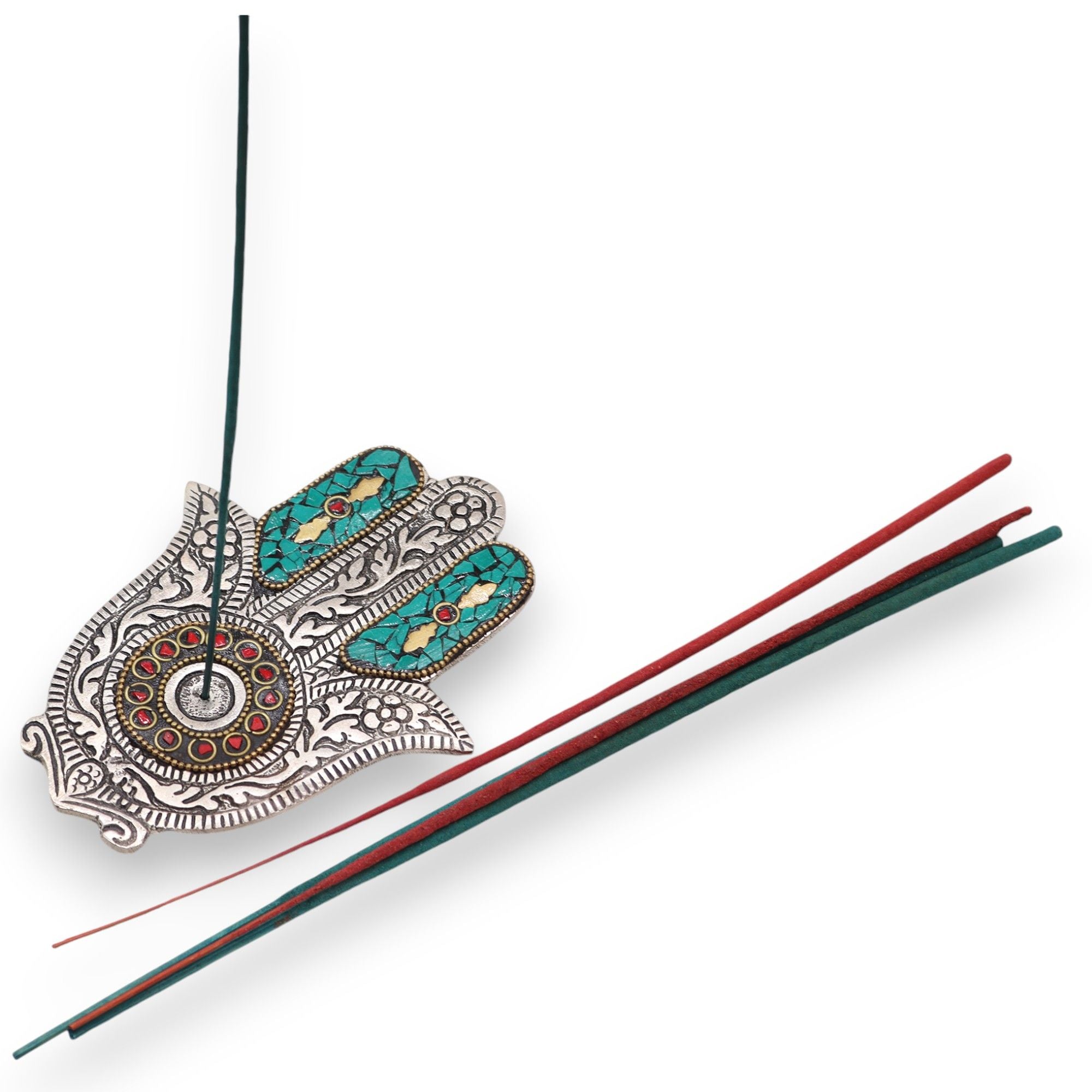Green Small Hamsa Incense Holder with Iconic Design for Decor