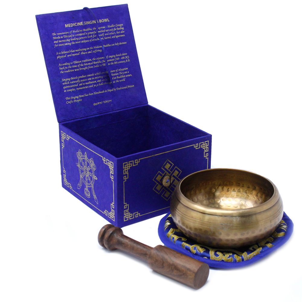 Medicine Buddha Singing Bowl Set 10cm with Cushion and Stick