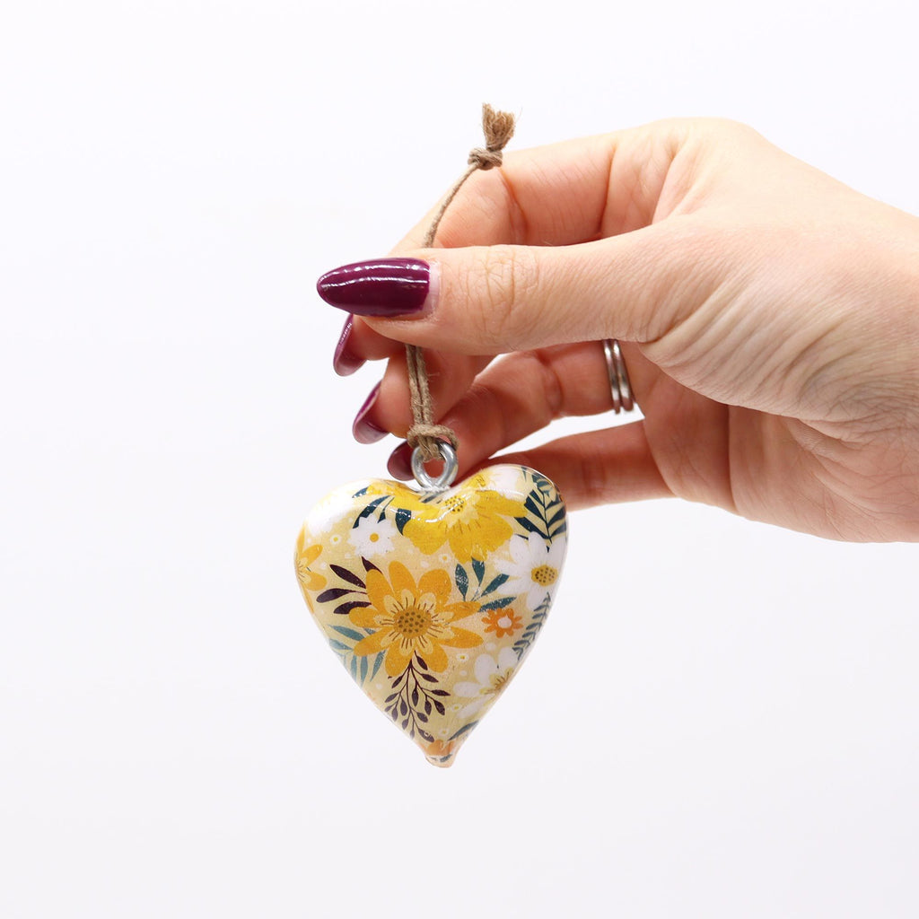 Large Yellow Floral Decor Wood Heart for Home Decoration Use