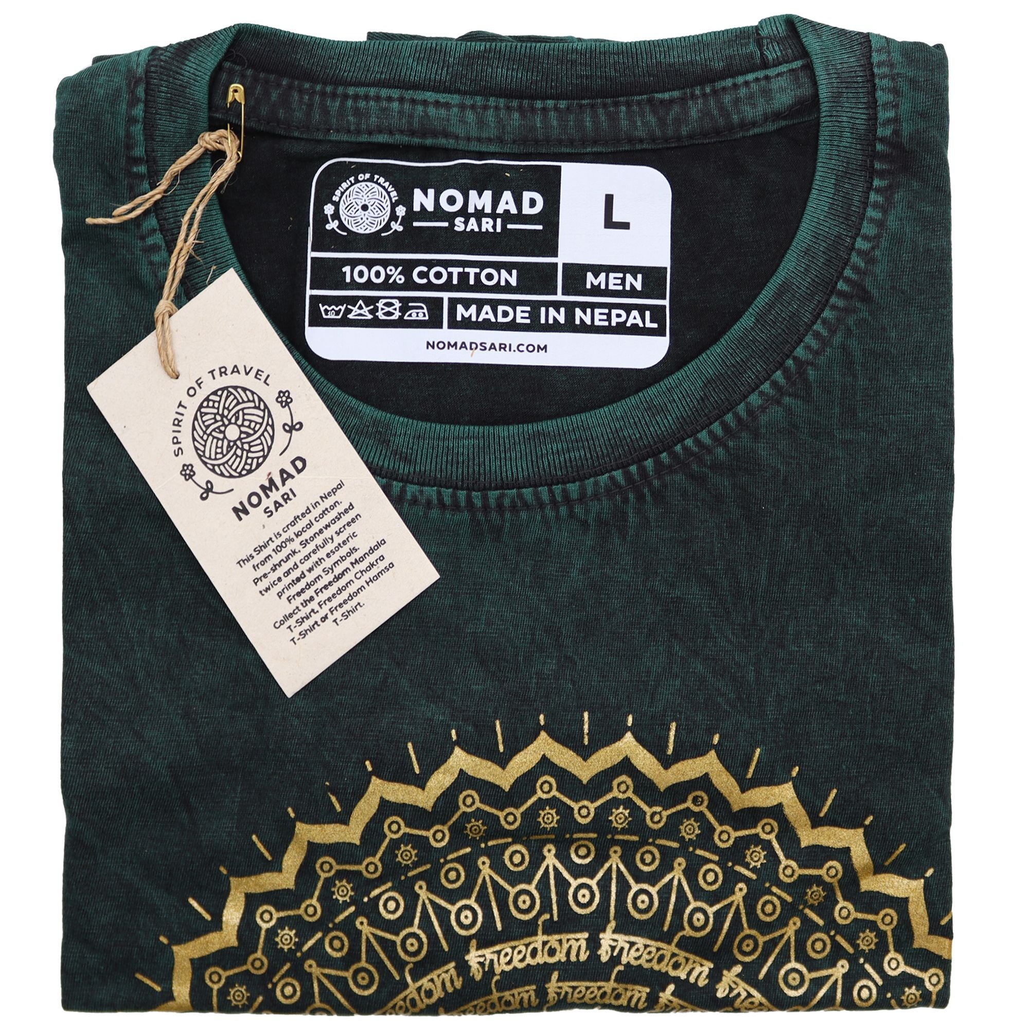 Nomad Sari Stonewashed Cotton T Shirt with Mandala Design Green