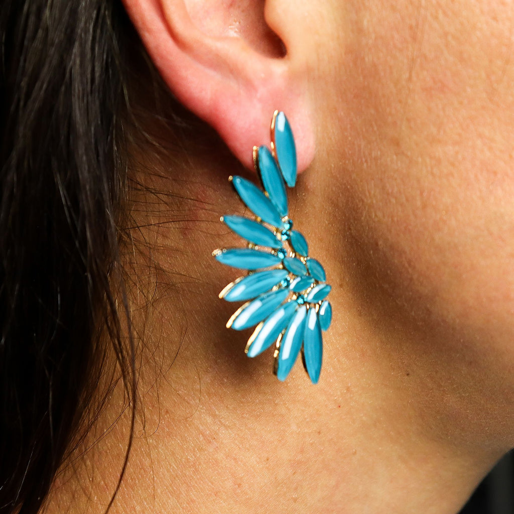 Teal Green Vintage Glass Angel Wings Earrings for Elegant Style