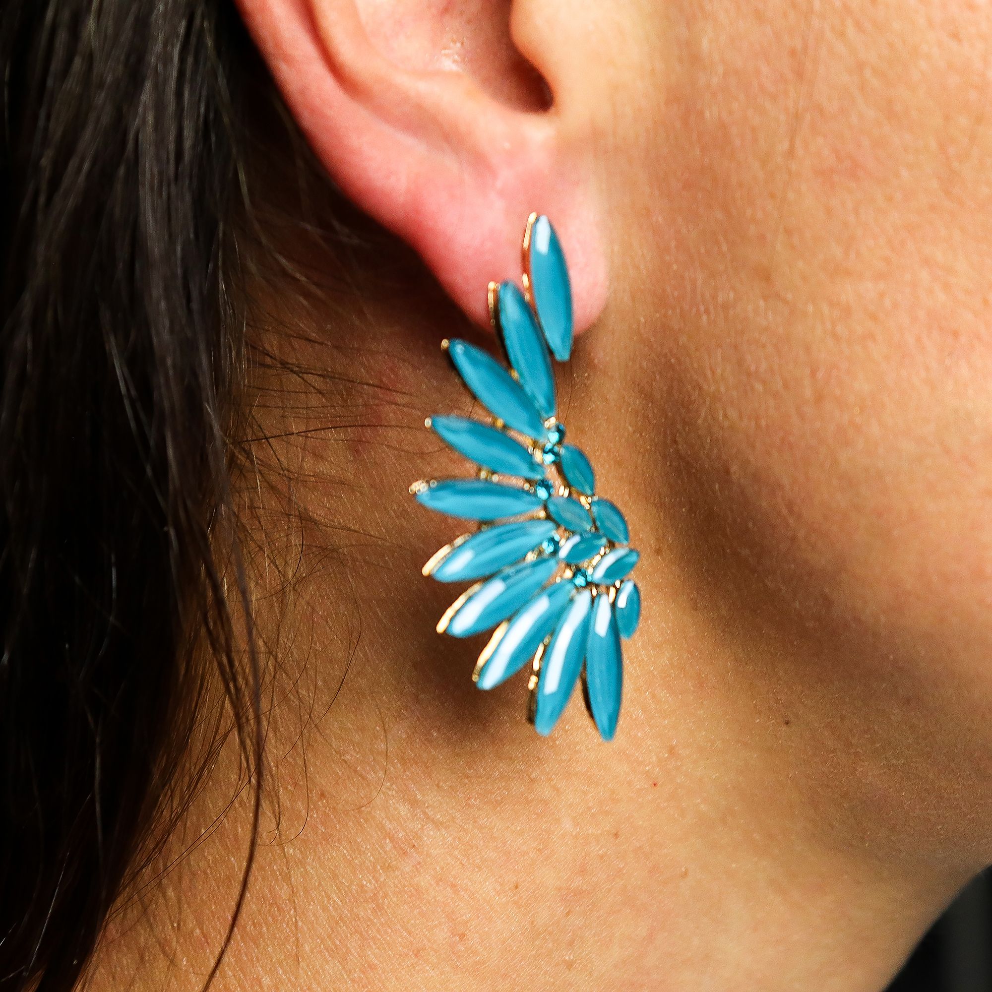 Teal Green Vintage Glass Angel Wings Earrings for Elegant Style