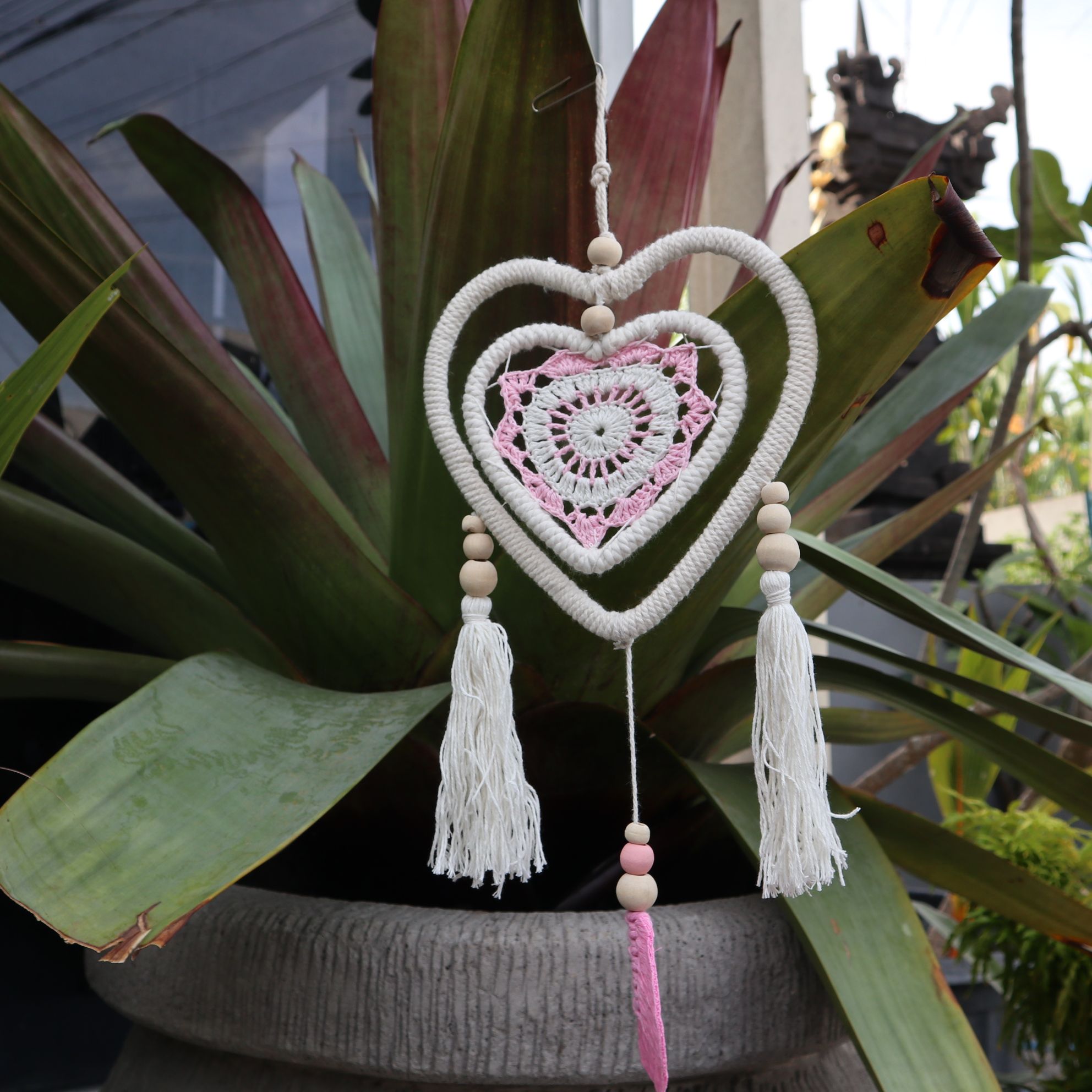 Medium Pink Heart in Heart Dream Catcher for Sweet Dreams Decor