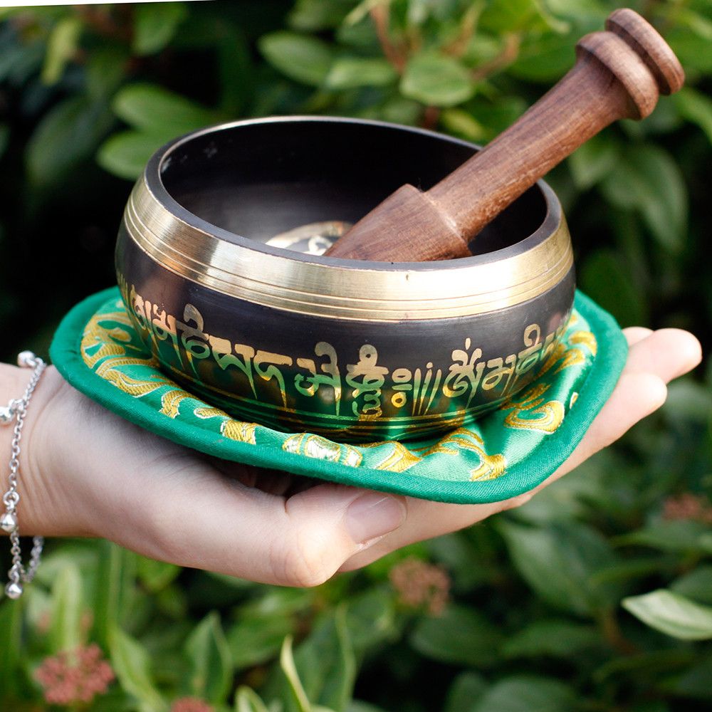 Green Tara Singing Bowl Set 10cm with Wooden Stick for Meditation