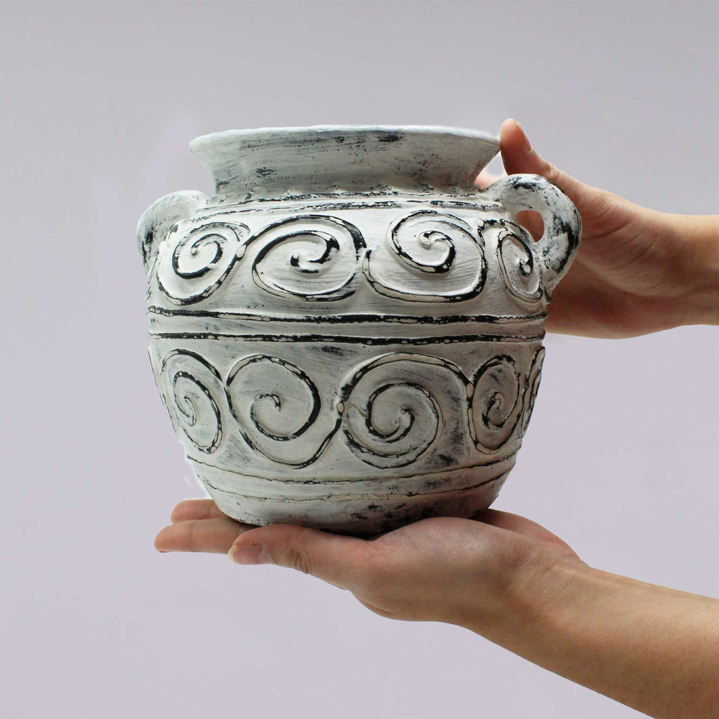 Greek Clay Plant Pot With Handles in Cream 15cm for Stylish Decor