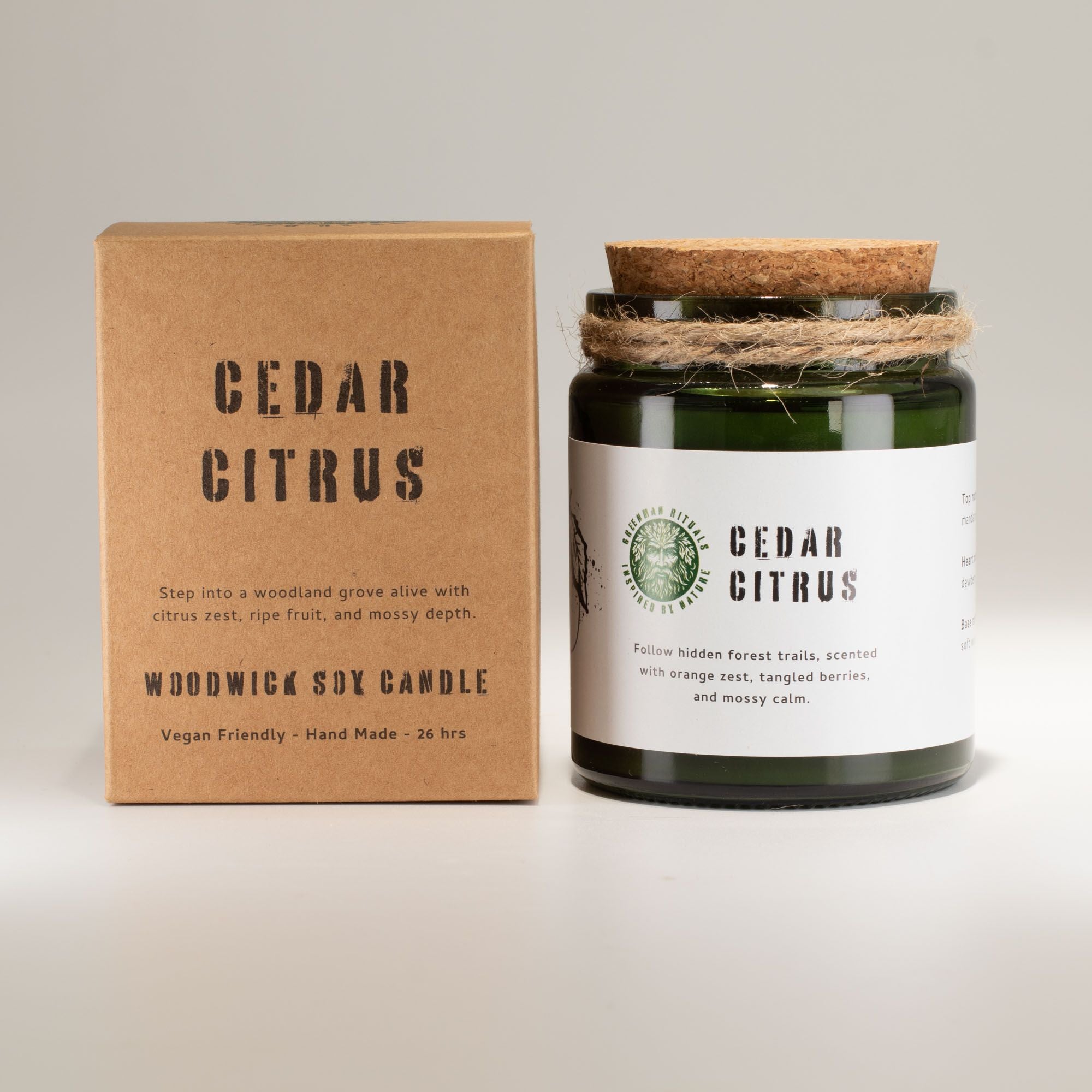 Greenman Woodwick Soy Candle Cedar Citrus in Elegant Glass Jar