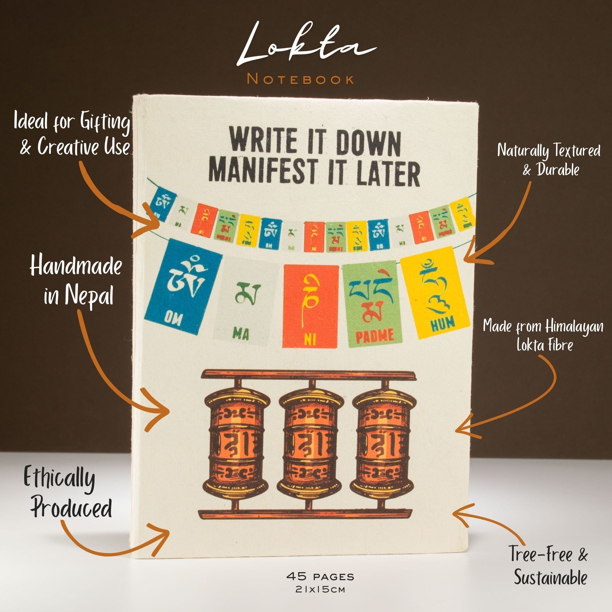 Lokta Inspiration Notebook Large 21x15cm with Prayer Flag Design
