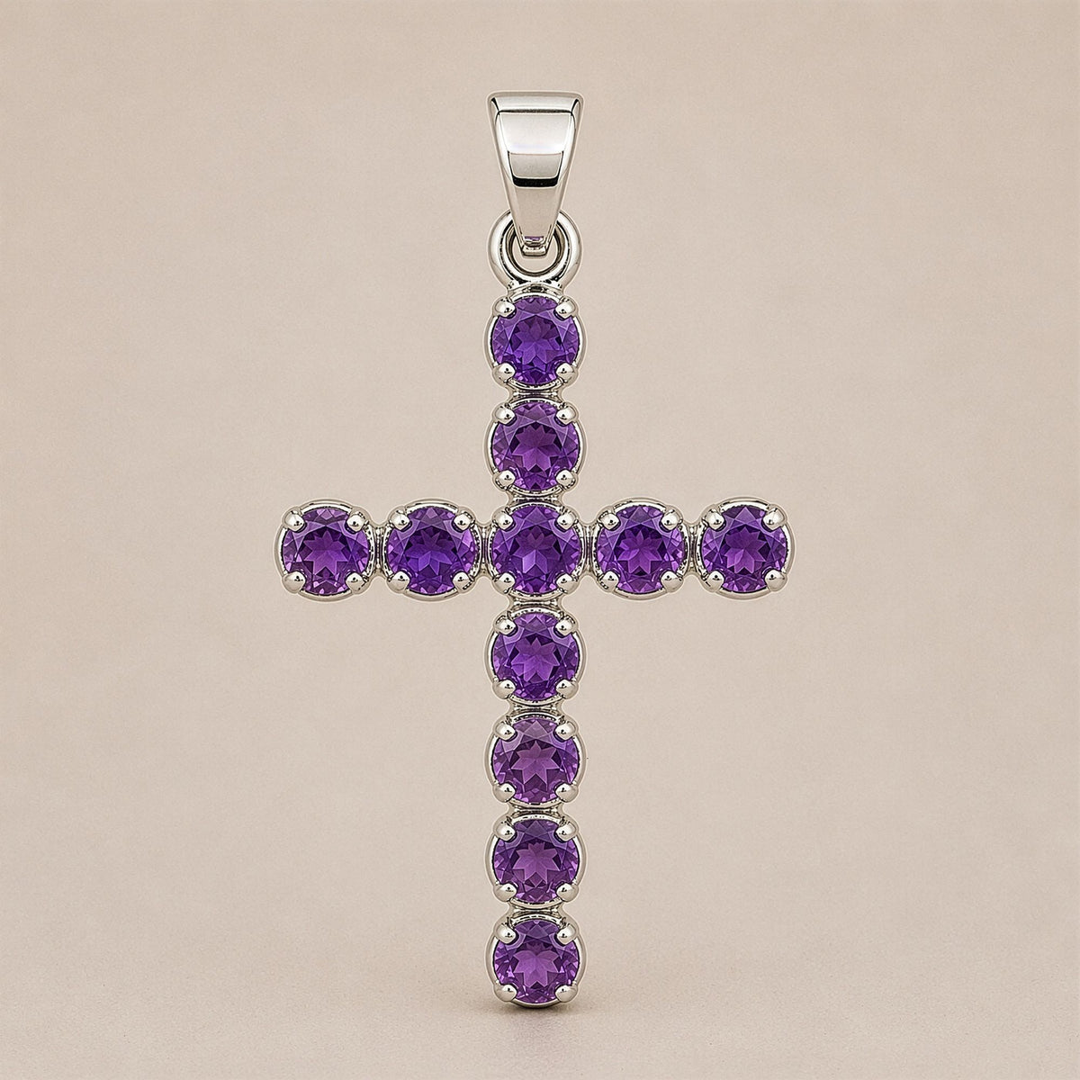Indian Devotional Pendant - Silver Plated (45cm Chain)- Amethyst Crucifix