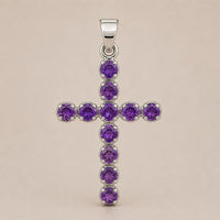 Indian Devotional Pendant - Silver Plated (45cm Chain)- Amethyst Crucifix