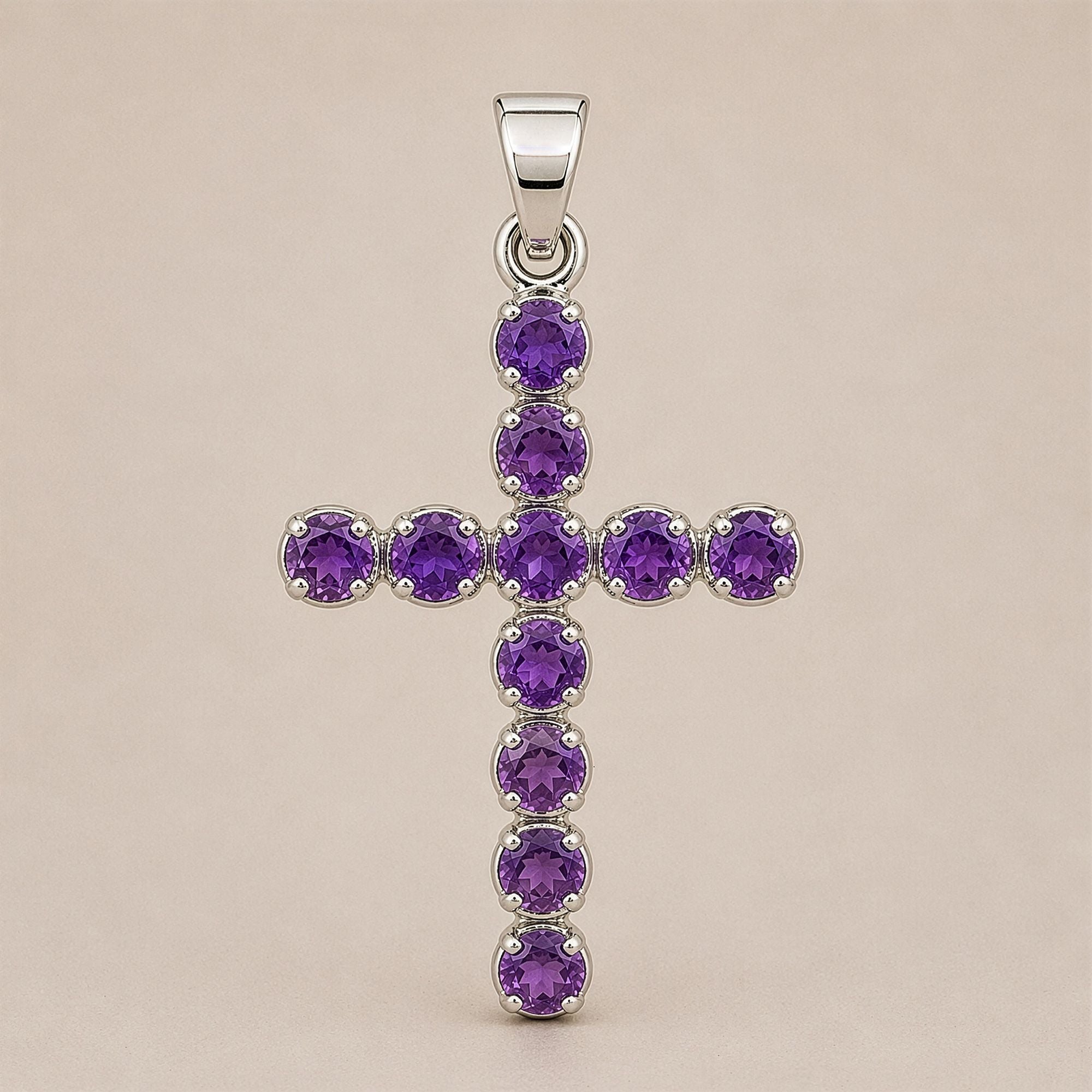 Indian Devotional Pendant - Silver Plated (45cm Chain)- Amethyst Crucifix