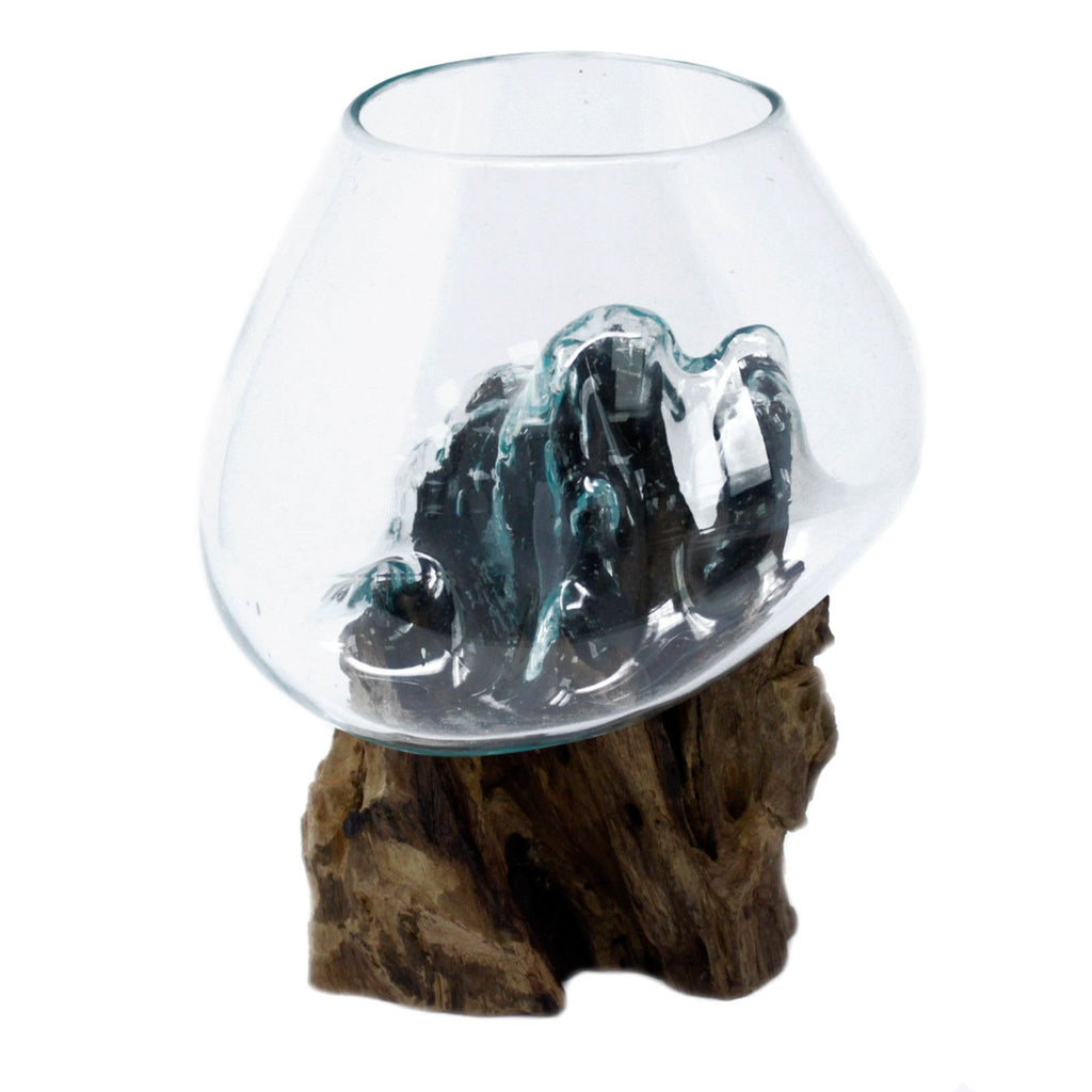 Molten Glass on Wood Large Bowl for Home Decor Display