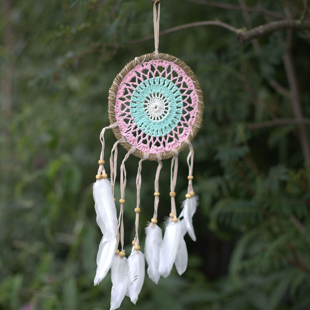 Pastel Pink Macramé Dream Catcher 16cm for Charming Decor