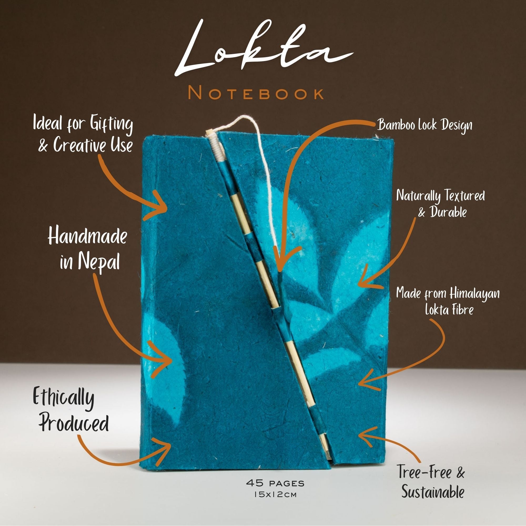 Lokta Bold Floral Bamboo Lock Notebook in Deep Midnight Blue
