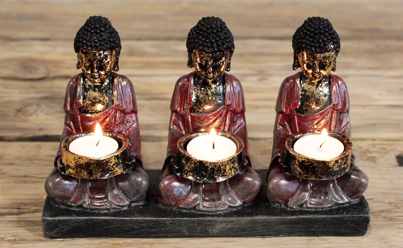 Antique Buddha Three Devotees Candle Holder for Elegant Decor
