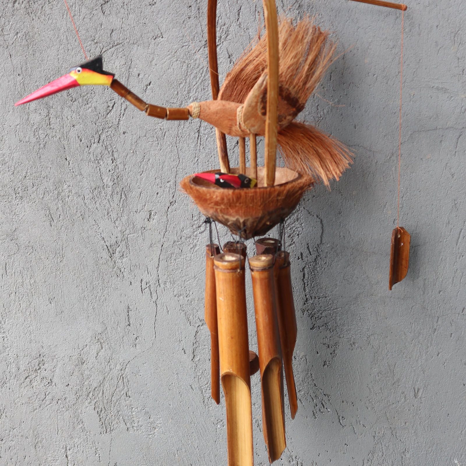 Bamboo Windchime with Natural Finish Featuring Mother and Chicks