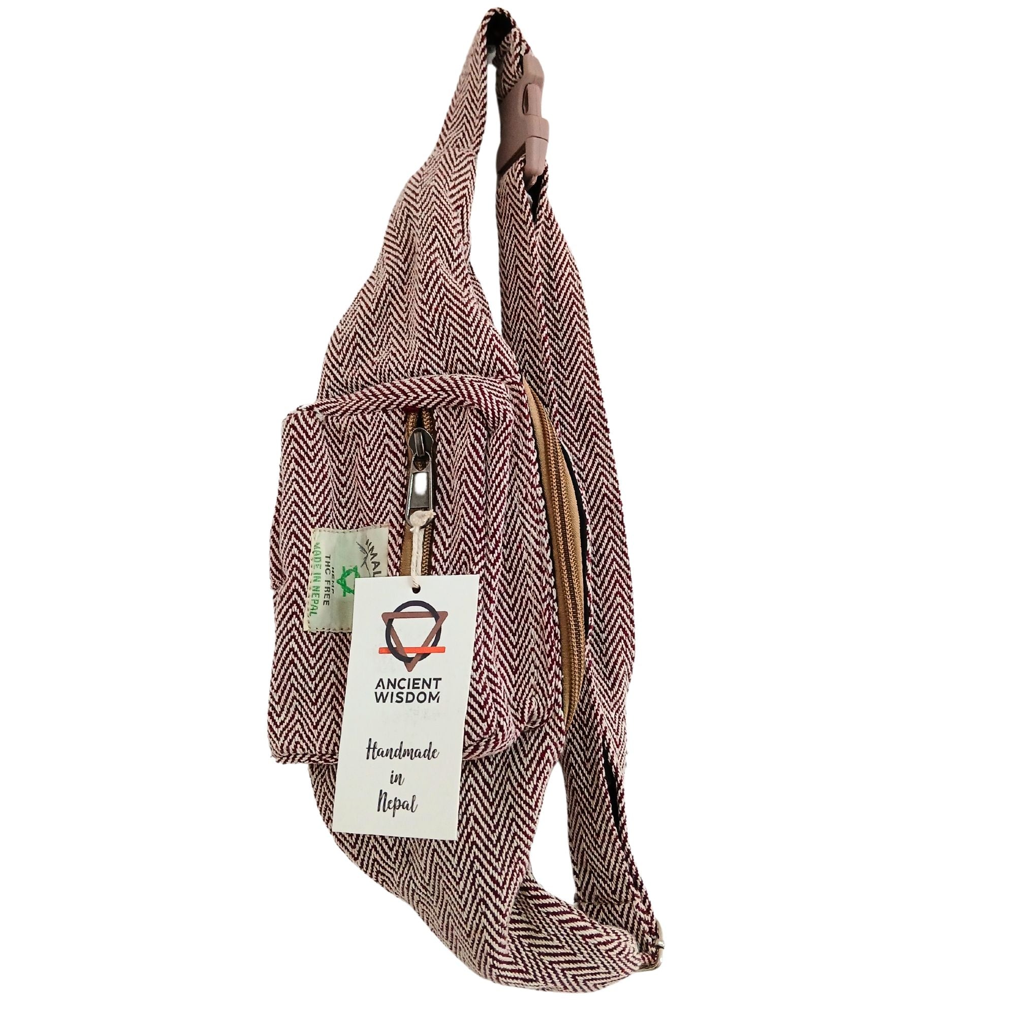 Cotton Hemp Style Belt Bag in Wine Colour for Versatile Use