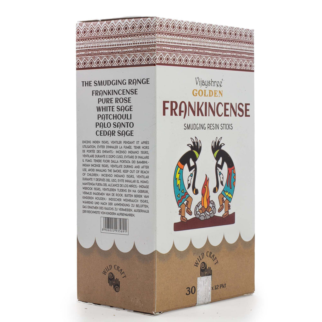 Golden Frankincense Smudging Resin Sticks in Illustrated Box