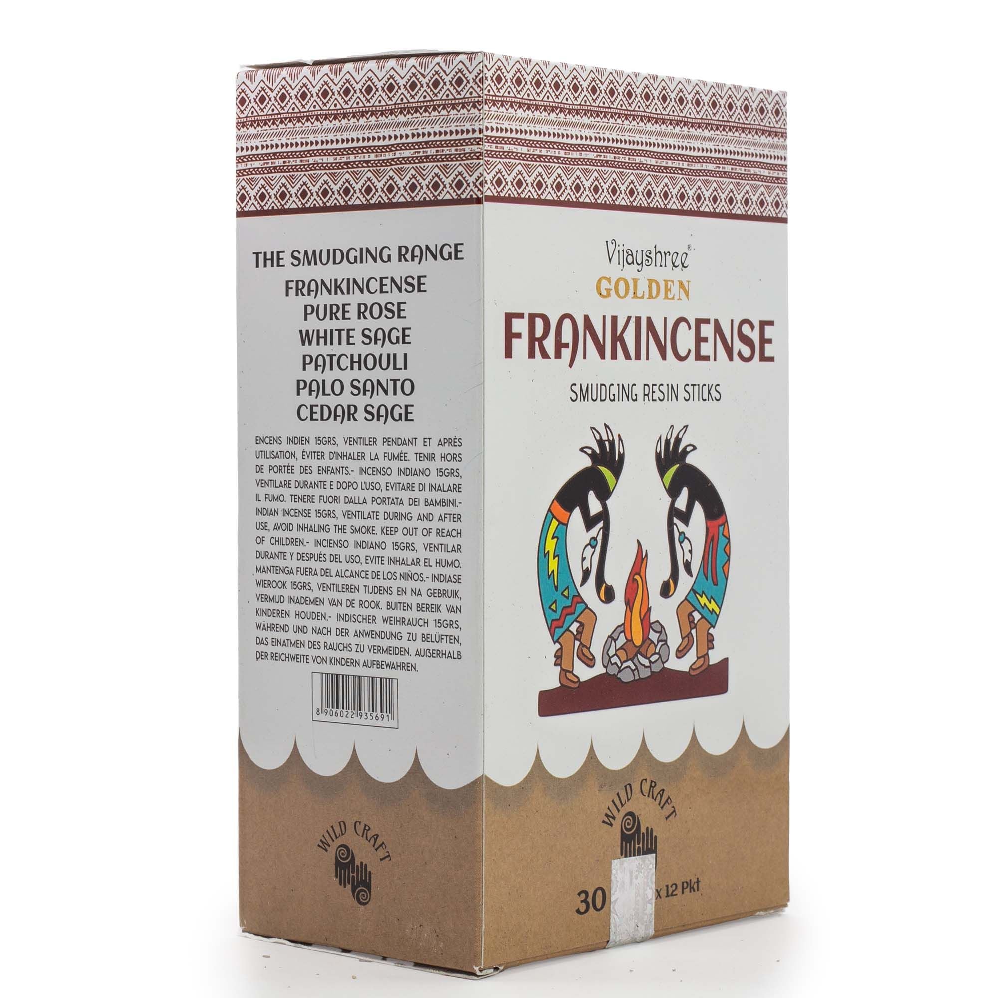 Golden Frankincense Smudging Resin Sticks in Illustrated Box