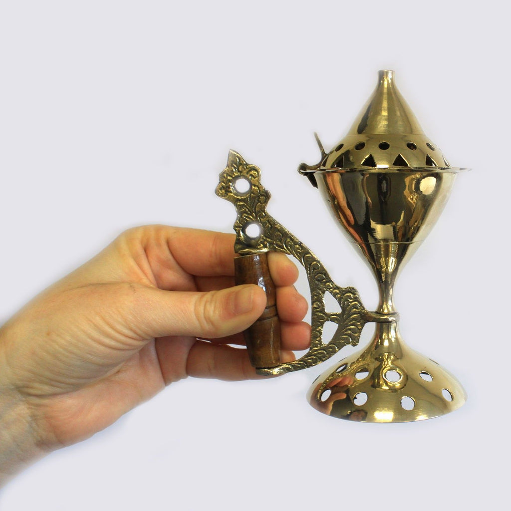 Elegant Large Cone Burner with Handle for Incense and Charcoal