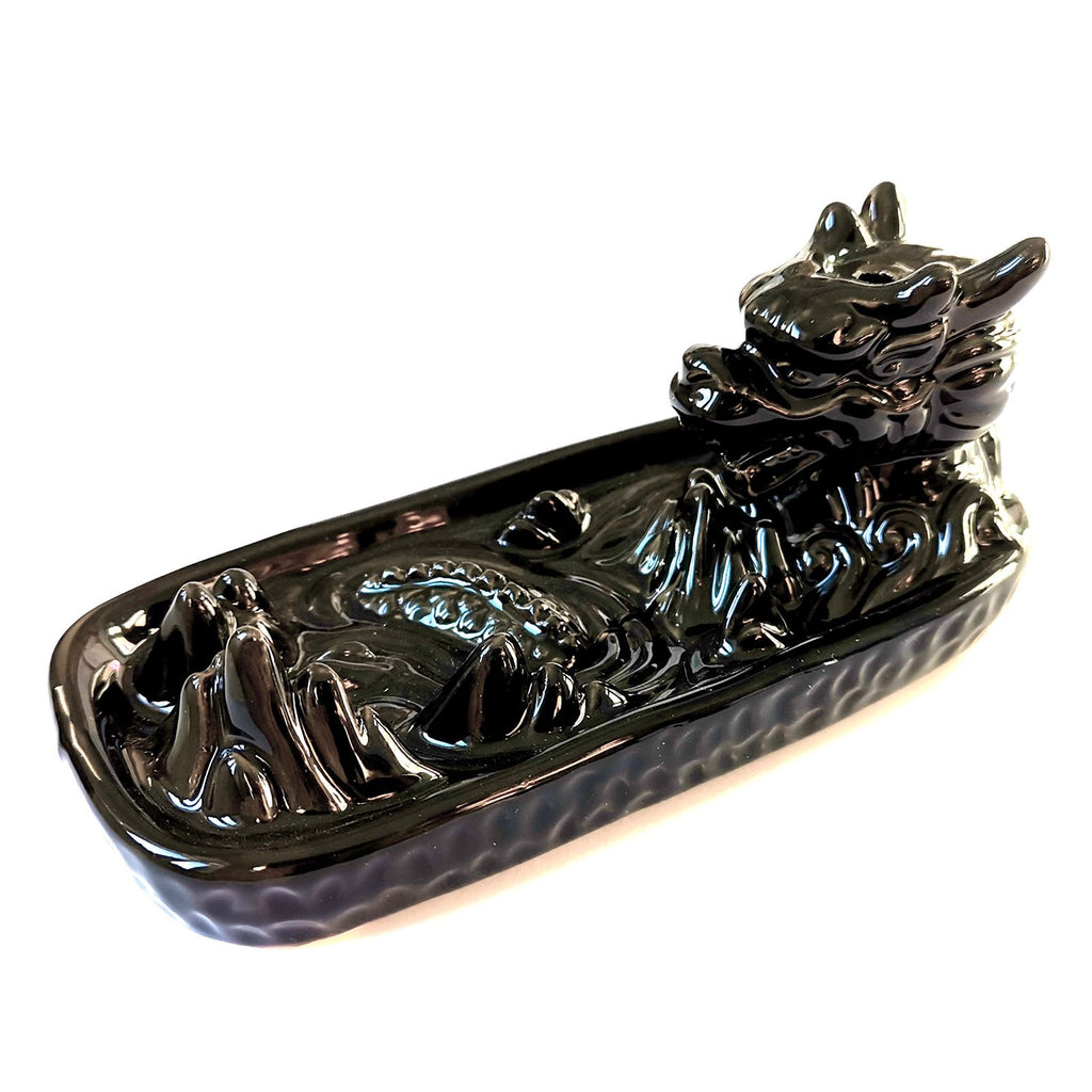 Backflow Incense Burner with Dragon in Mountain Scene Design