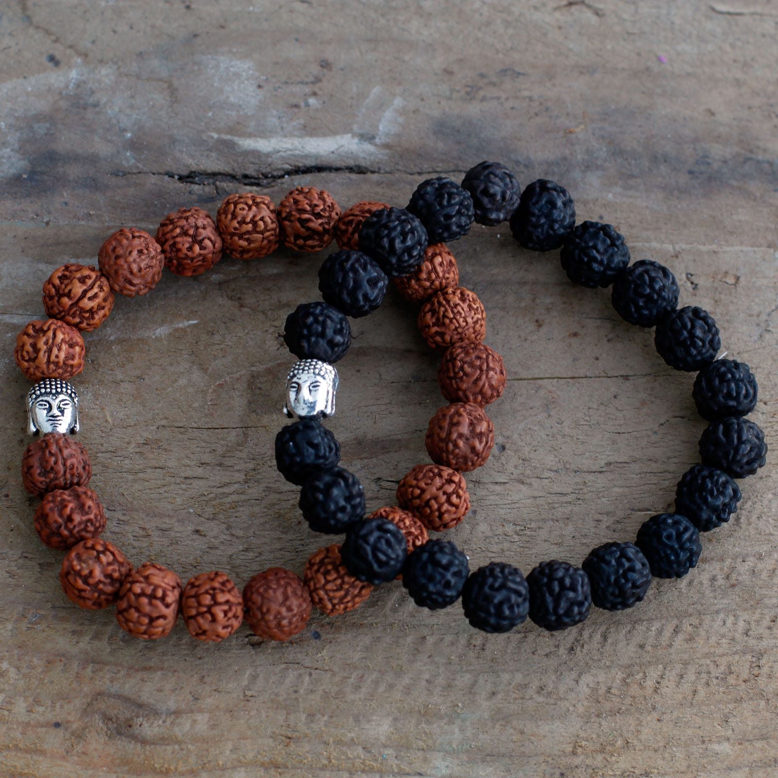 Rudraksha Buddha Bangle Mala with Dark Beads for Stylish Look