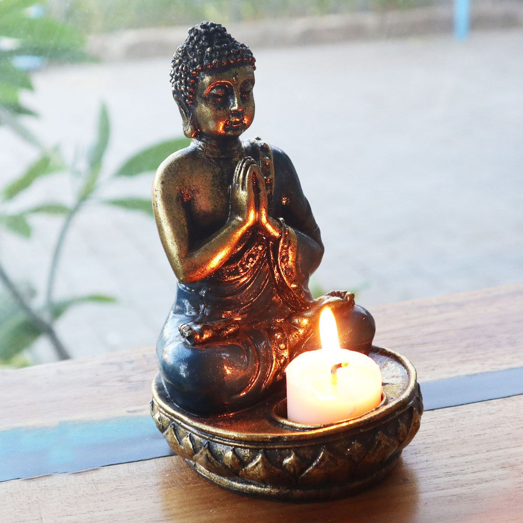 Medium Red Buddha Candle Holder for Home Decor and Gifts