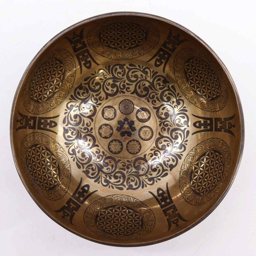 Tibetan Healing Engraved Bowl 21cm with 7 Chakra Design