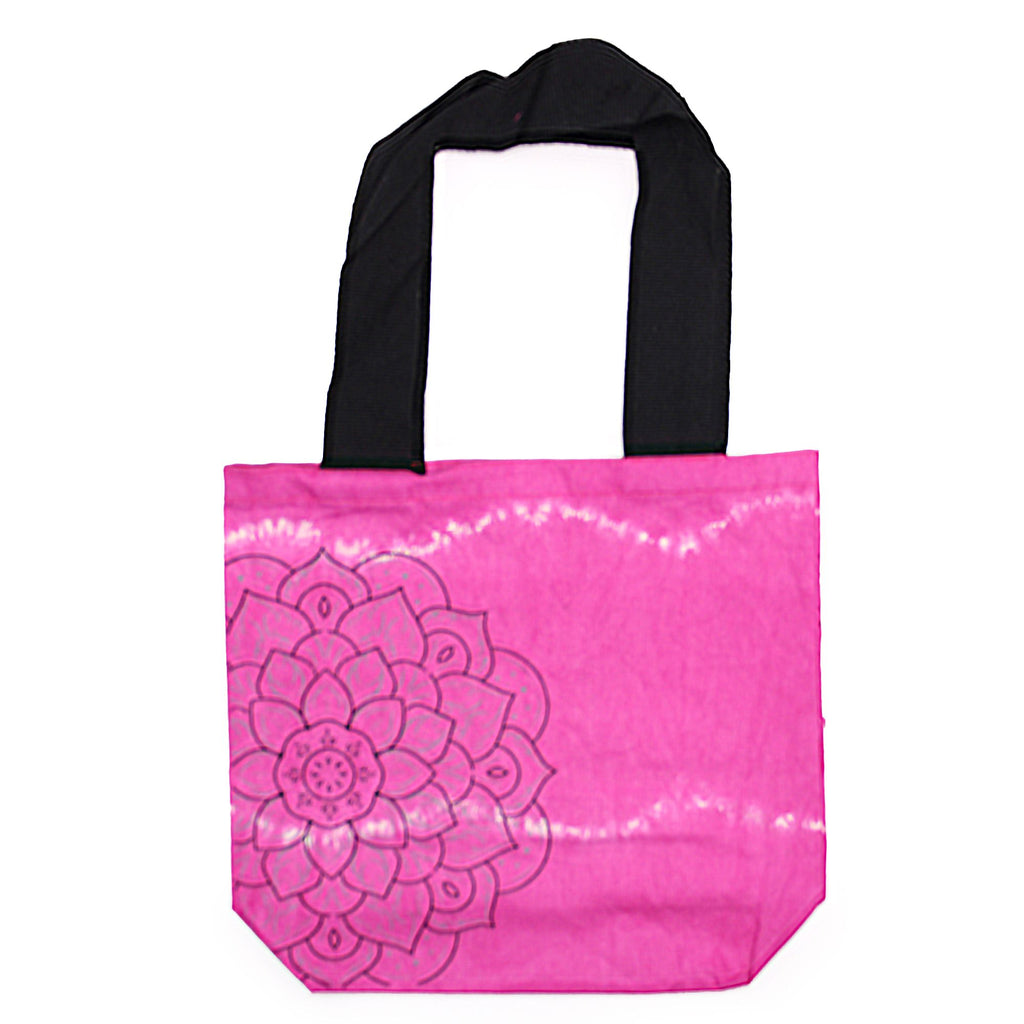 Tye Dye Cotton Bag with Mandala Pattern in Magenta and Black Handle