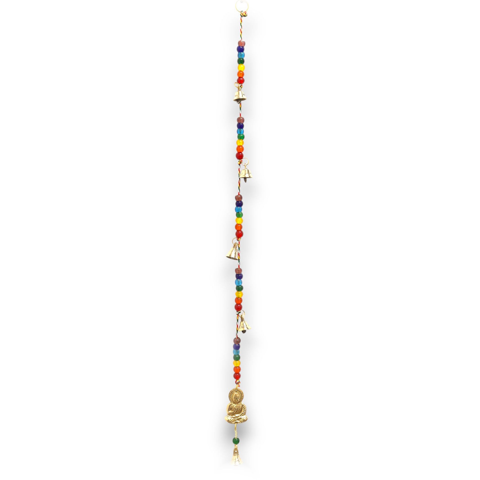 Indian Chimes Brass Buddha with Chakra Beads String Bells 53cm