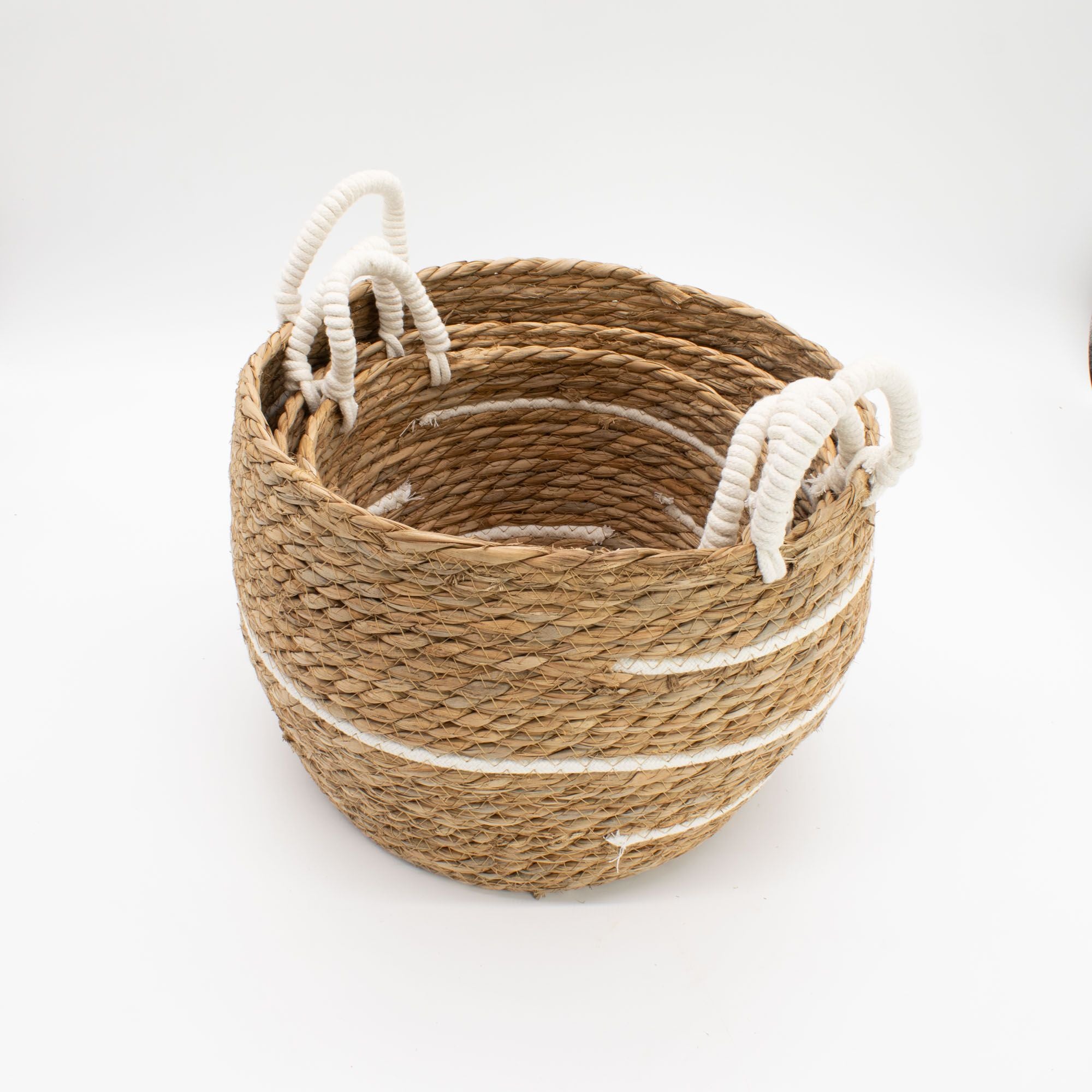 Cotton & Seagrass Large Baskets Set of 3 with Natural Stripes