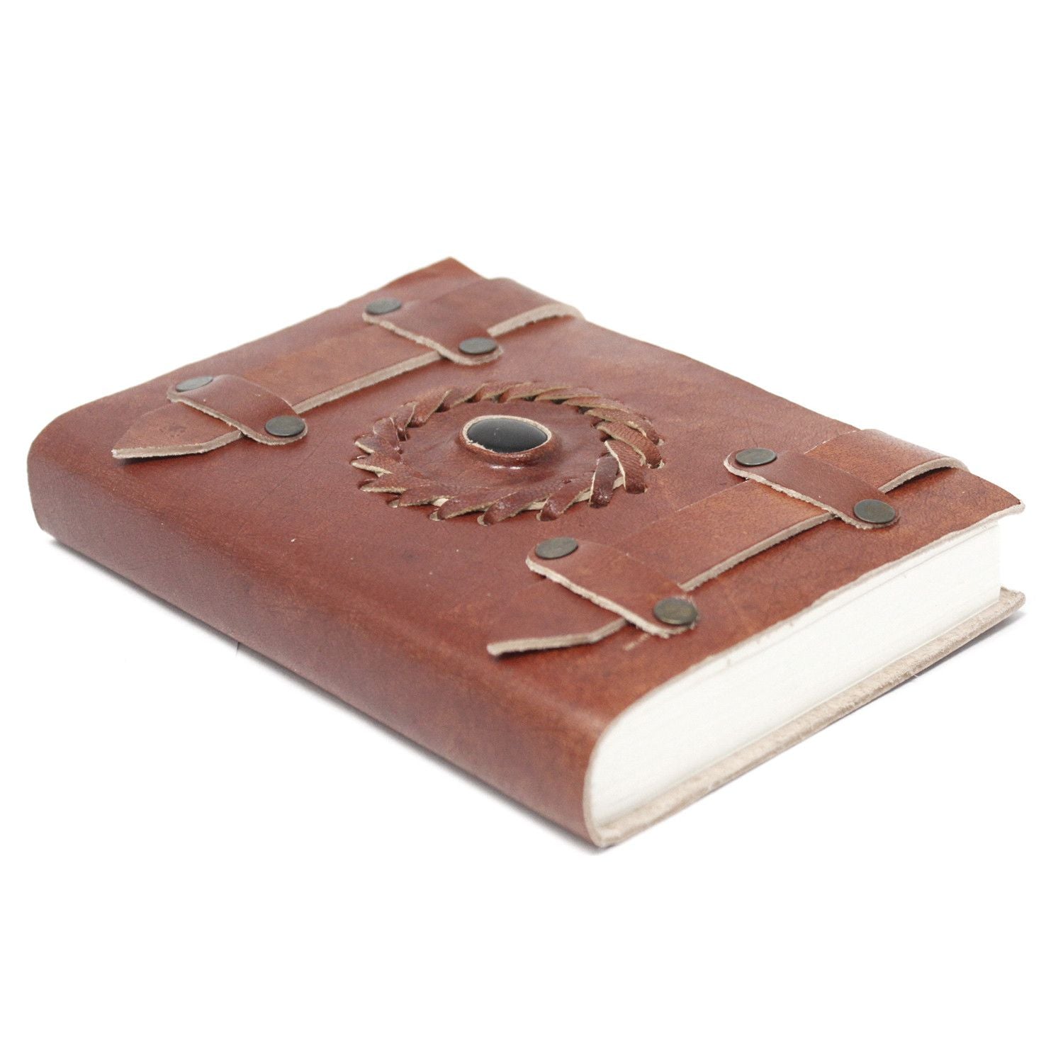 Leather Black Onyx Notebook with Belts for Vintage Style Journals
