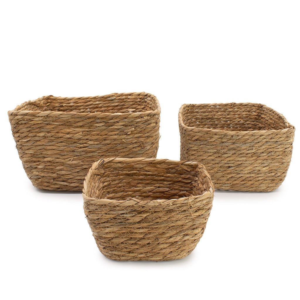 Natural Seagrass Square Baskets Set of 3 for Home Organisation