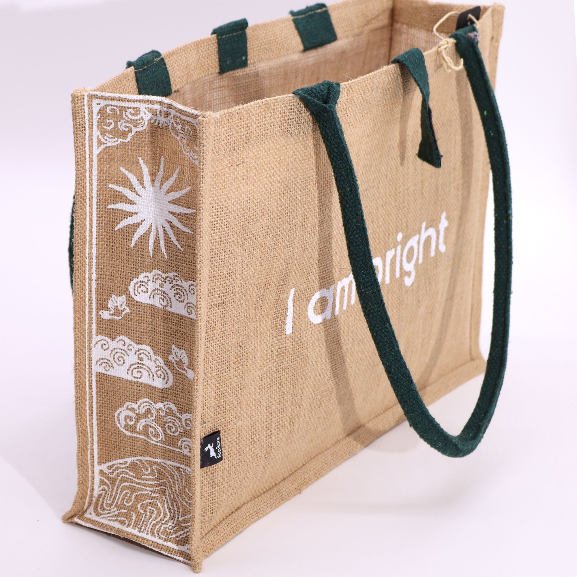 Hop Hare Jute Big Bag with I Am Bright Sun Design for Daily Use