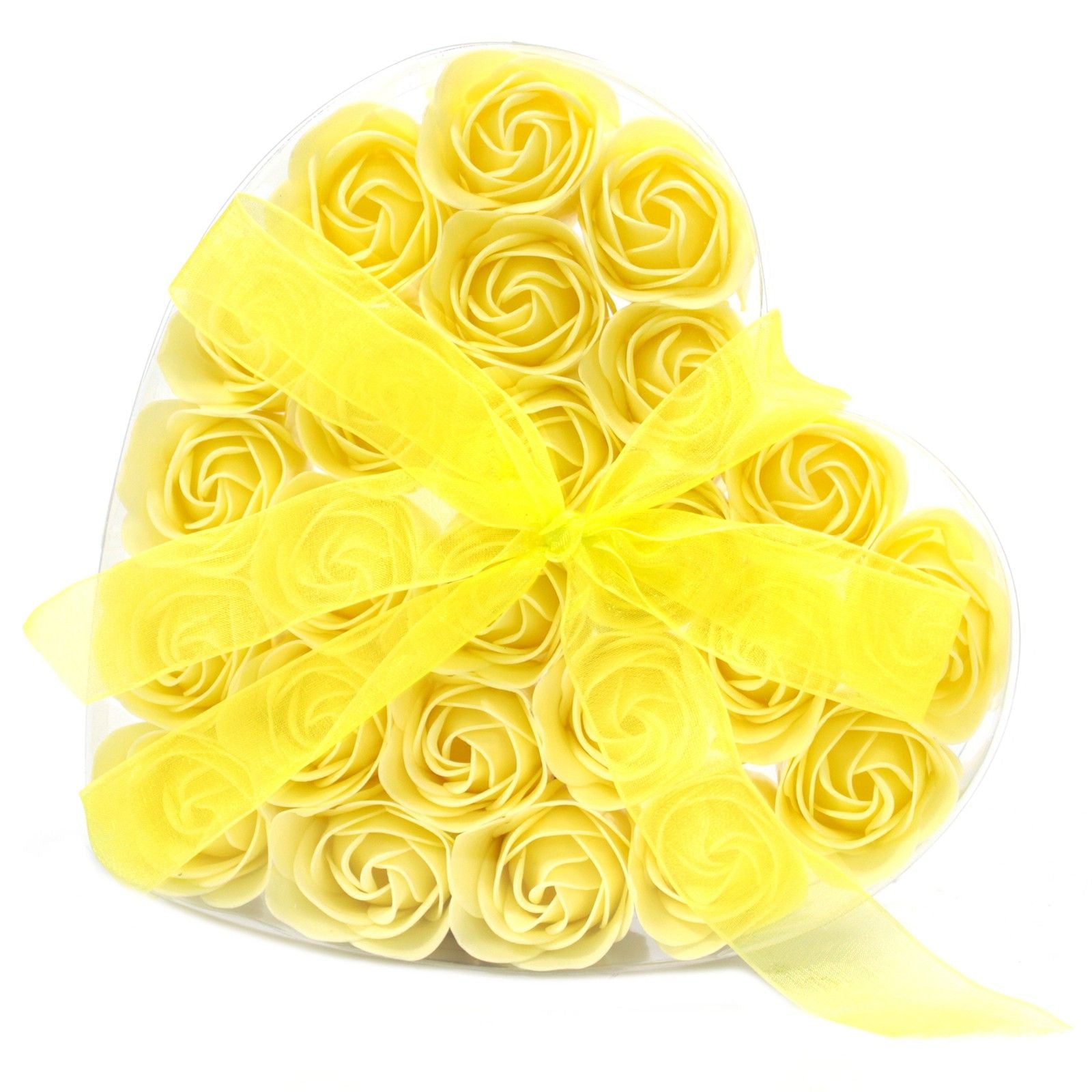 Set of 24 Beautiful Yellow Roses Soap Flower Heart Box Gift