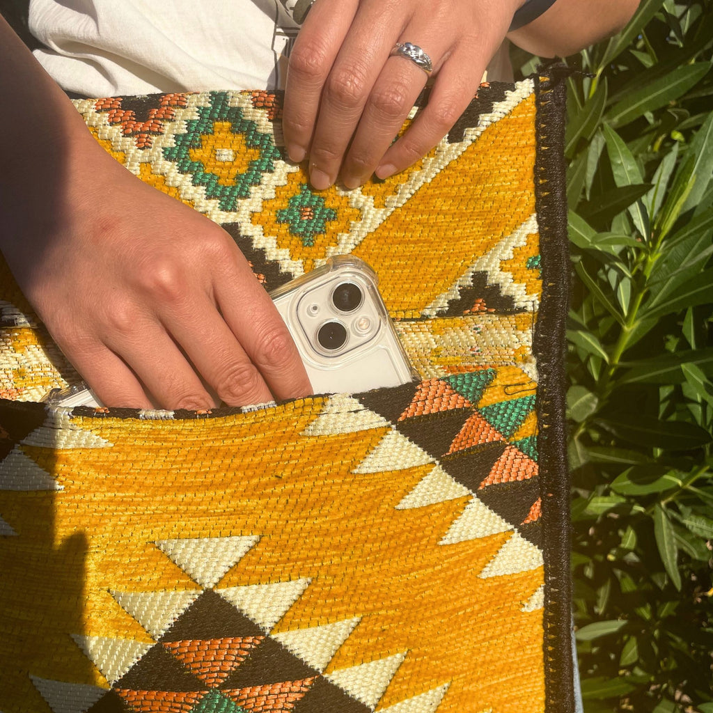 Yellow Kilim Messenger Festival Bag with Vibrant Patterns
