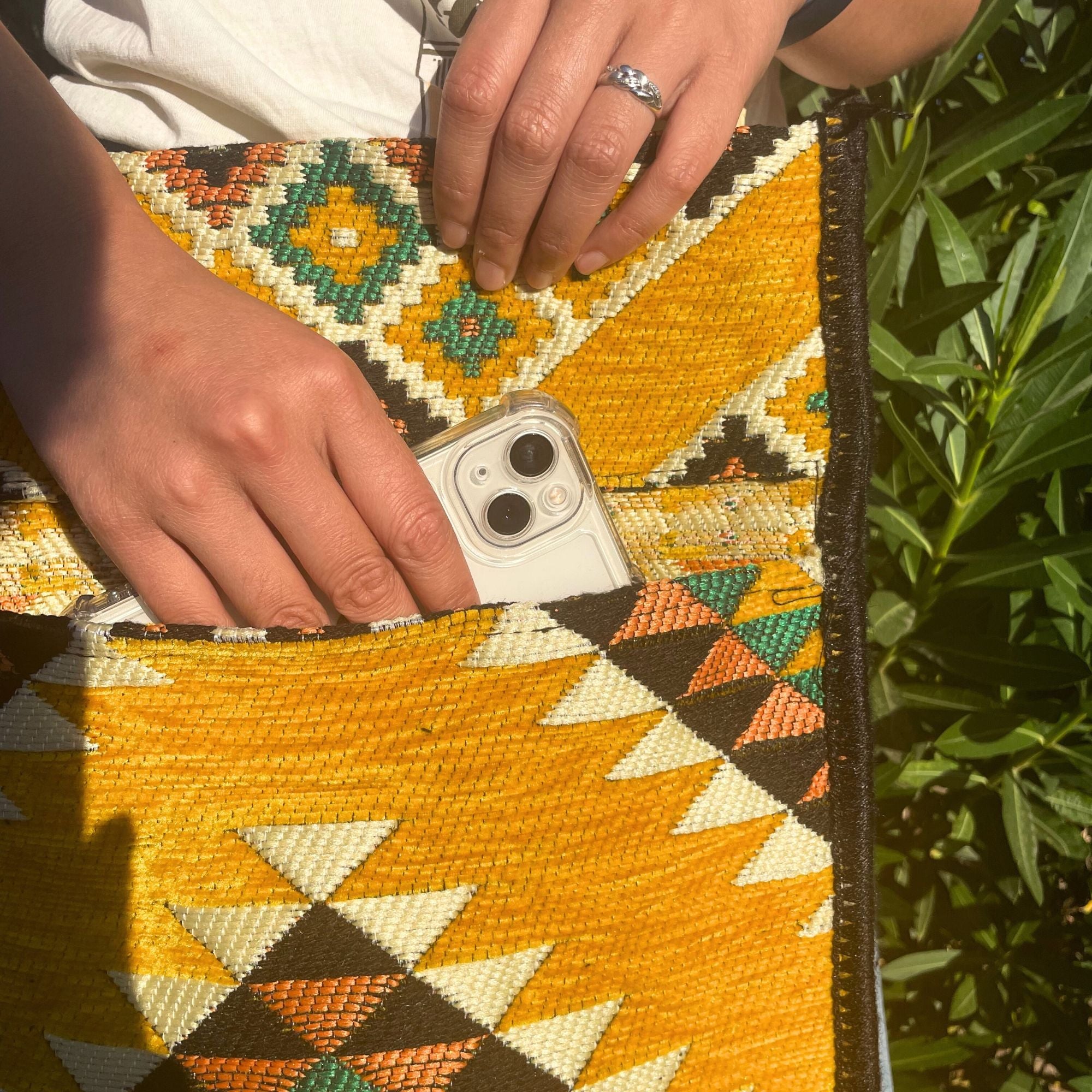 Yellow Kilim Messenger Festival Bag with Vibrant Patterns