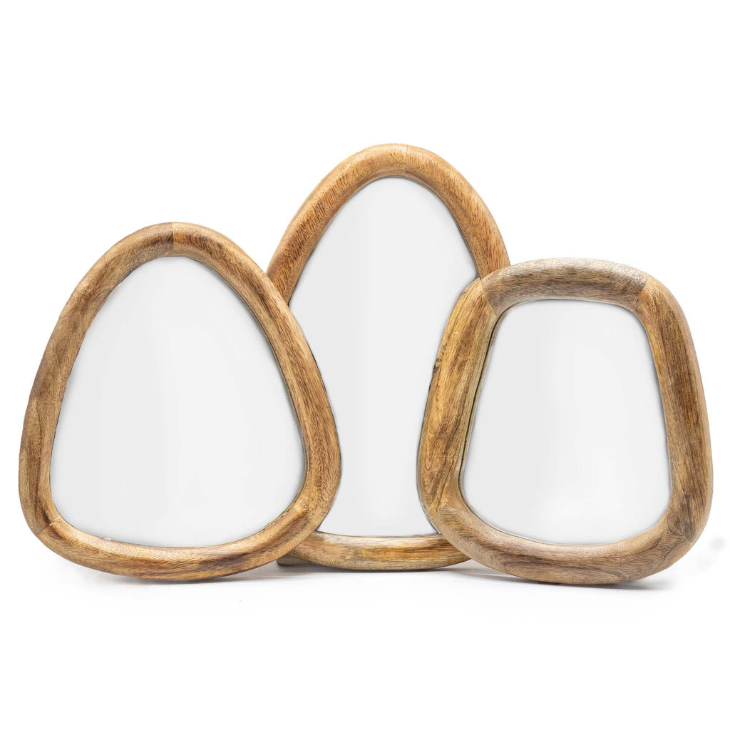 Set of 3 Pebble Shaped Mirrors with Unique Dark Brown Finish