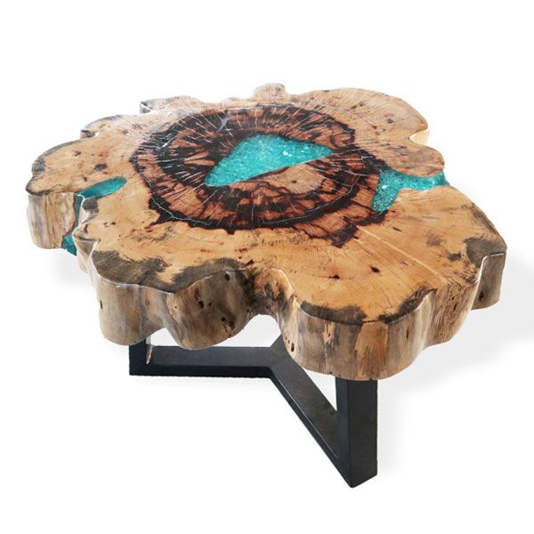 Tamarind and Resin Coffee Table in Aqua for Modern Interiors