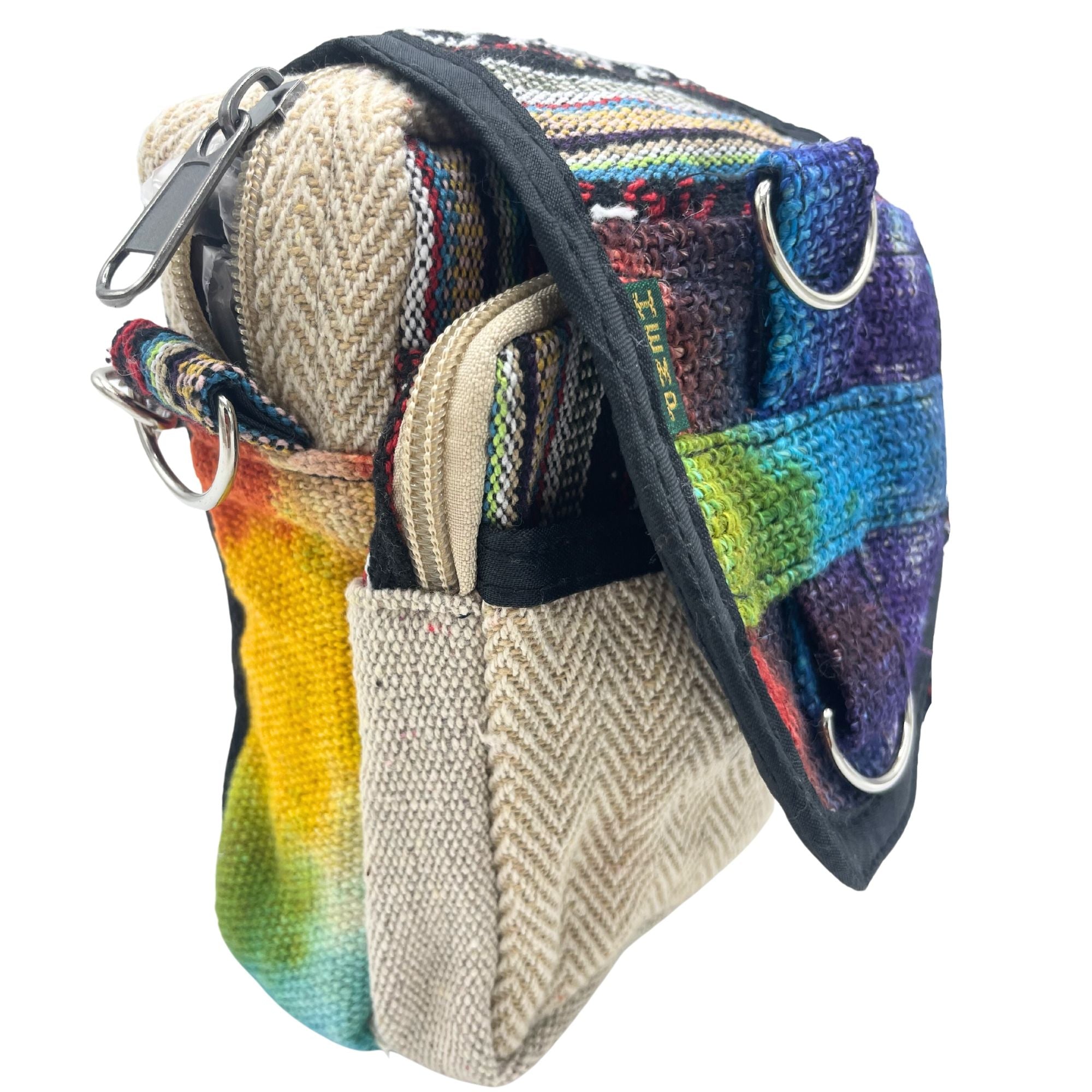 Tiedye Hemp Messenger Bag with Multiple Compartments and Strap
