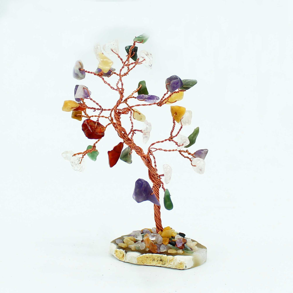 Gemstone Tree with Multi Coloured Stones on Natural Agate Base