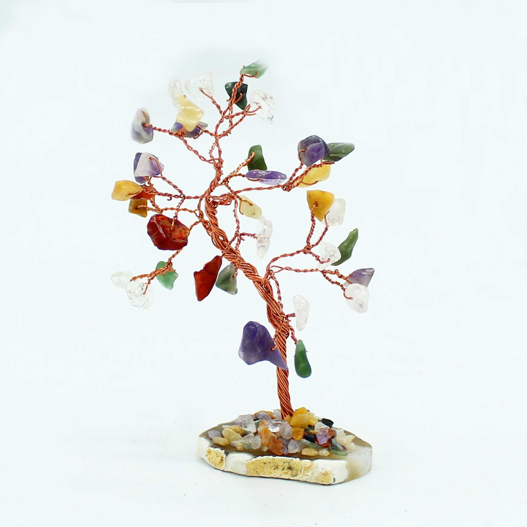 Gemstone Tree with Multi Coloured Stones on Natural Agate Base