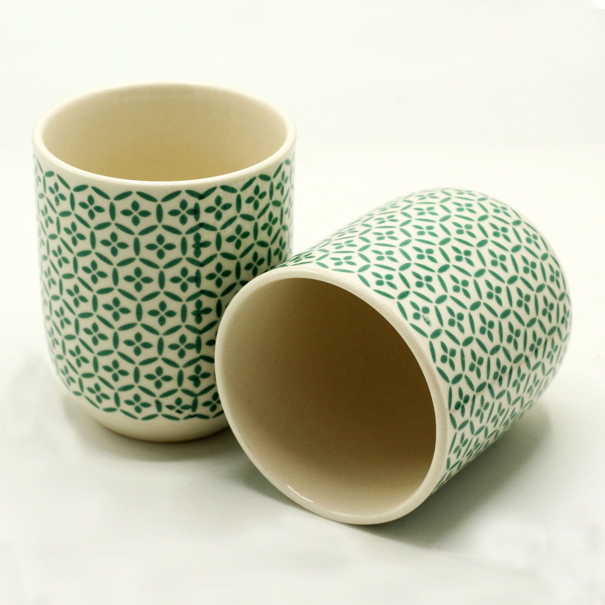 Herbal Tea Cups Green Mosaic Set for Stylish Tea Moments