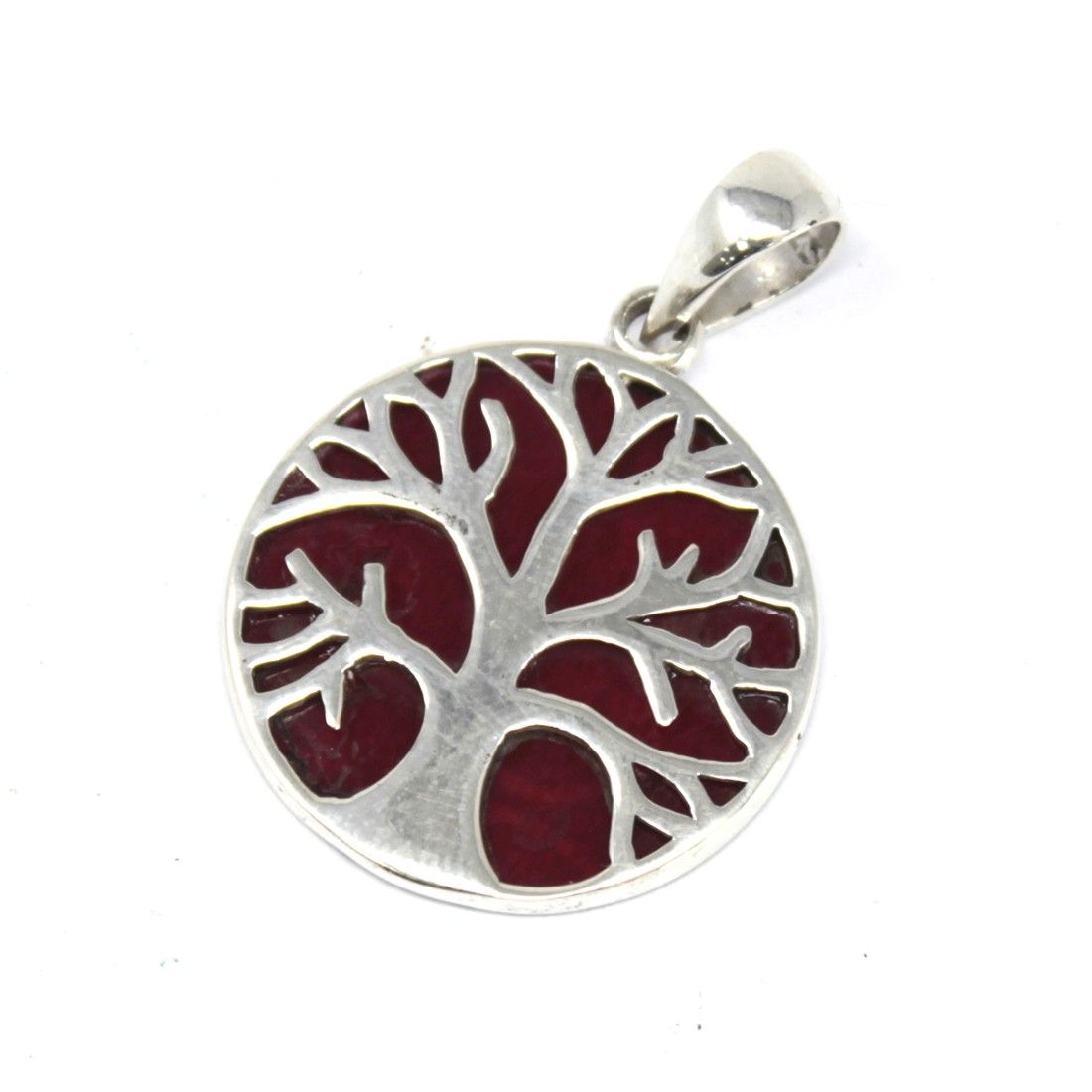 Tree of Life Silver Pendant 22mm with Coral Effect Design