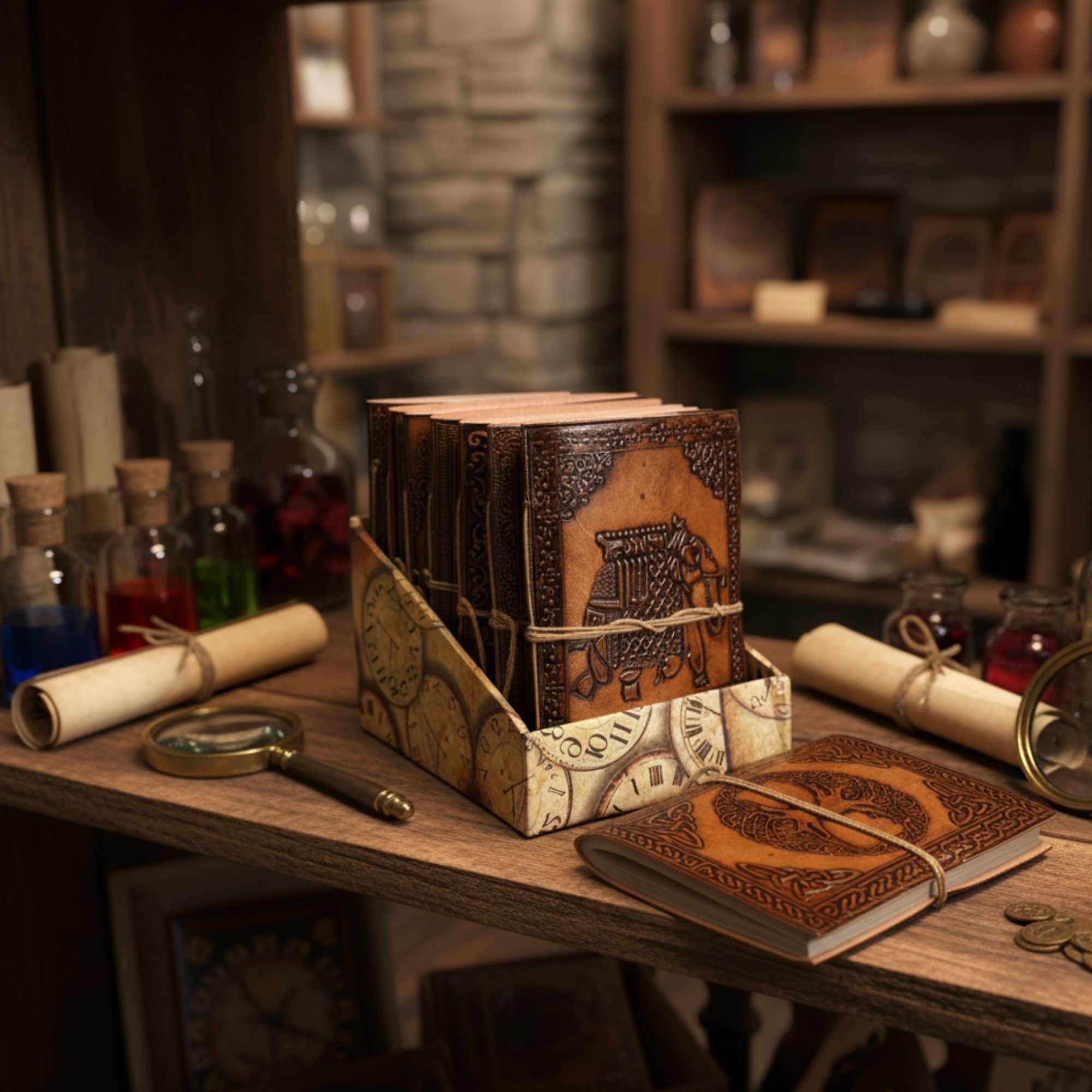 Assorted Leather Notebooks with Unique Embossed Designs