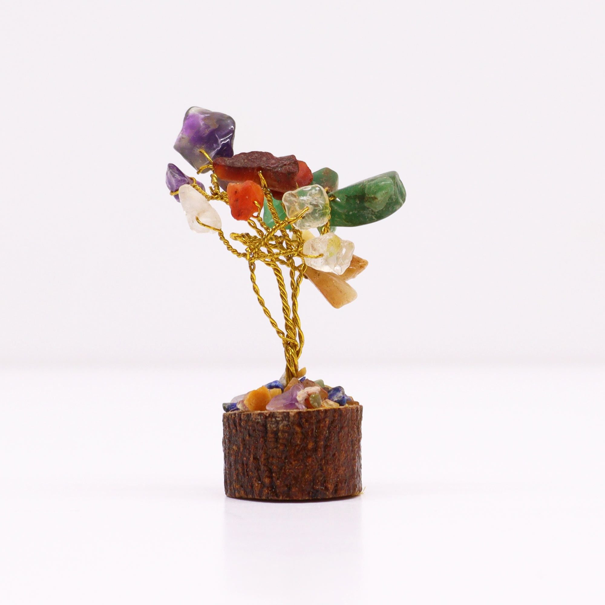 Mini Gemstone Tree on Wood Base with 15 Colourful Stones Display