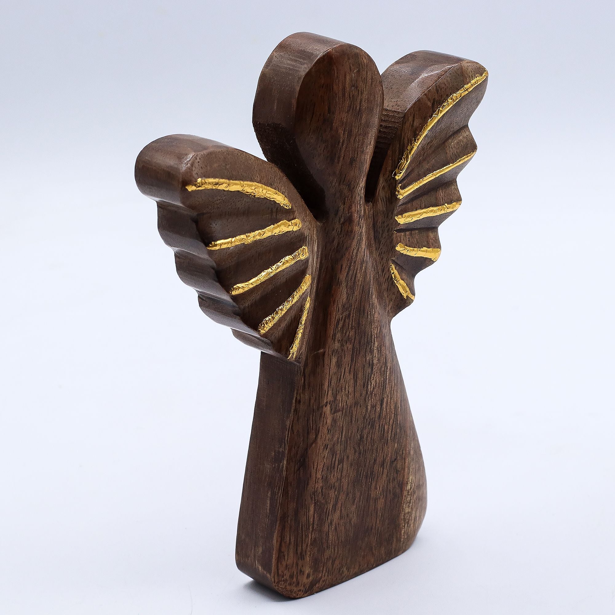 Large Mango Wood Angel with Gold Wings for Home Display Decor