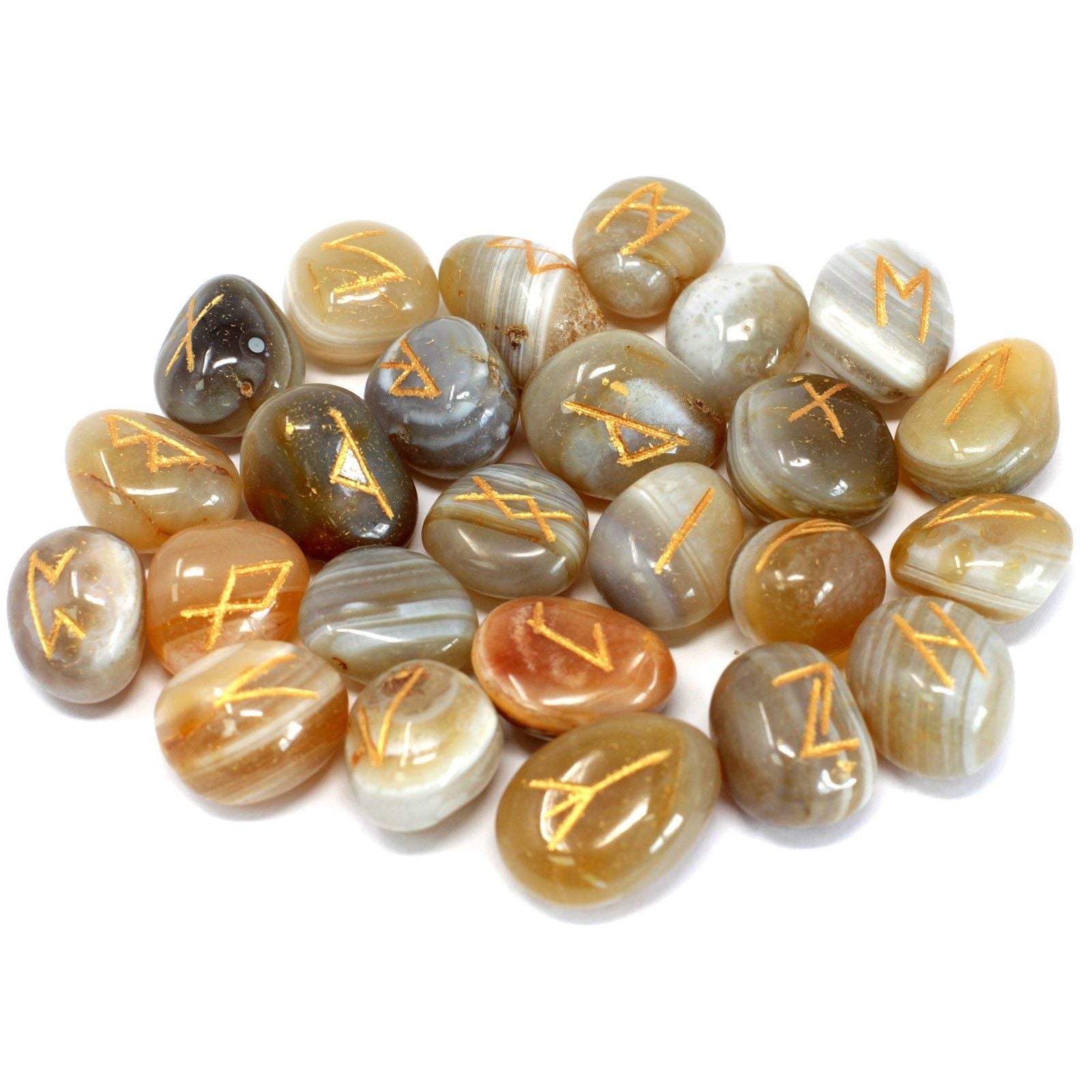 Banded Agate Runes Stone Set in Pouch for Divination Insights