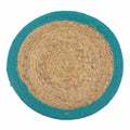 Natural Jute and Cotton Place Mat with Teal Border for Dining